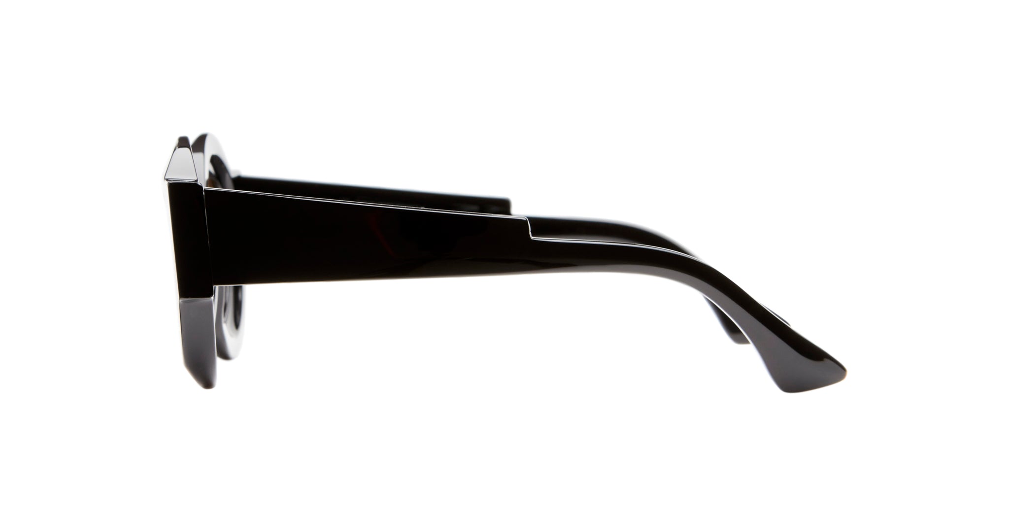 Side view of KUBORAUM X22 black rectangular eyeglasses with thick temples.