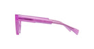 Side view of the Kuboraum Y3 eyeglasses in translucent purple, featuring thick frames and slightly curved arms, displayed against a white background.