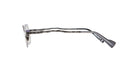 Side view of Kuboraum Z19 rectangular sunglasses with silver, wavy metal arms and black temple tips against a white background.