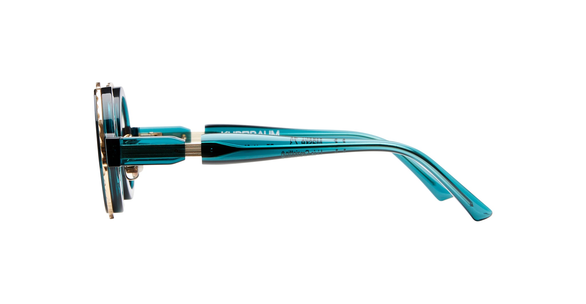 Side view of Kuboraum Z3 teal round eyeglasses with thick arms by KUBORAUM.