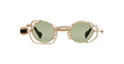 Kuboraum Z50 sunglasses by KUBORAUM, round gold frame with green lenses, steampunk style, front view.