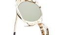 Close-up of KUBORAUM Z50 gold-framed sunglasses with round green lenses, brand and model visible from the front angle.