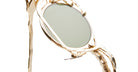 Close-up of Kuboraum Z50 gold sunglasses by KUBORAUM, featuring a sculpted frame and green oval lenses, front view.