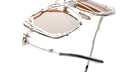 Close-up of KUBORAUM Z51 geometric metal frame sunglasses with brown-tinted lenses, front angle visible.