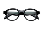 Front view of Lapima Bento optical glasses in black acetate, featuring a bold rounded rectangular frame, sculpted bridge, and clear lenses.
