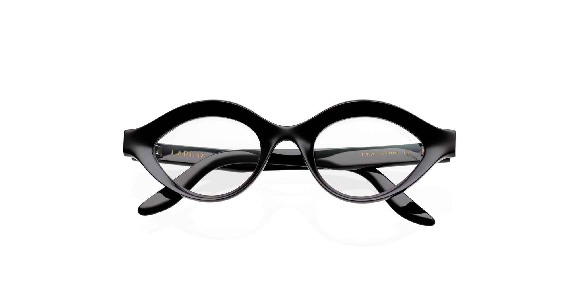 Lapima Isa eyeglasses, black acetate, round lenses, bold frame design, front view.