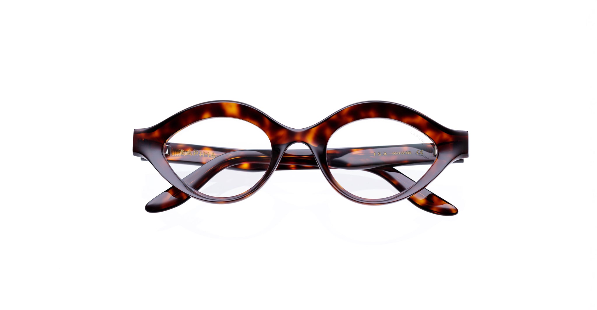 Lapima Isa eyeglasses by Lapima, round tortoiseshell frames, thick design shown from the front.