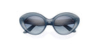 Lapima Julia sunglasses in blue feature oversized round frames, crafted from Italian acetate with dark tinted lenses. Shown front view on a white background, they make a bold statement in feminine eyewear.