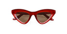 Lapima Julieta cat-eye sunglasses feature thick red frames and dark tinted lenses, displayed against a white background.