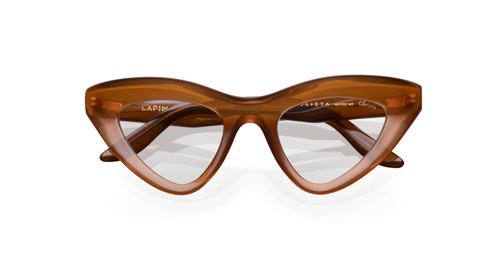 Lapima Julieta cat-eye sunglasses with thick brown tortoiseshell frames, front view.