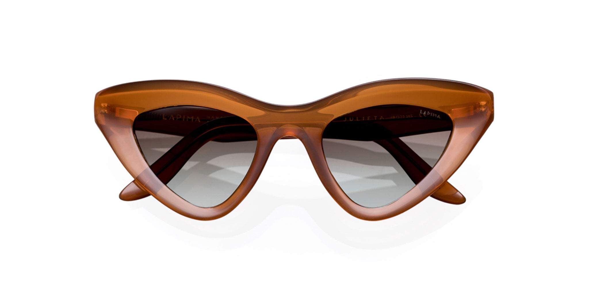 The Lapima Julieta by COMING SOON features brown cat-eye sunglasses with thick frames and dark gradient lenses, displayed on a white background.