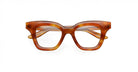 Lapima Lisa Petit 48 thick-rimmed rectangular acetate optical frames in glossy amber tortoiseshell, shown front-facing on a white background.