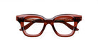 The Lapima Lisa Petit 48 features rectangular, thick-framed, translucent brown square acetate optical frames with gold lettering inside the arms, displayed on a white background.