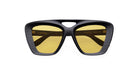 Lapima Manon sunglasses, black rectangular frames with thick edges, yellow lenses, visible inner LAPIMA logo, front view.