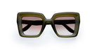 Lapima Teresa square sunglasses with thick dark green frames and gradient brown lenses, front view.