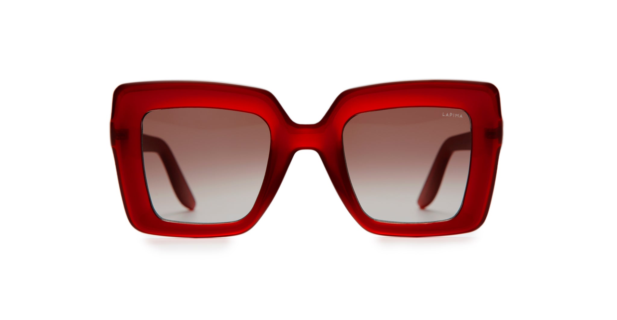 Lapima Teresa red square-framed sunglasses with UV protection lenses, front view, Lapima eyewear.