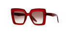 Lapima Teresa oversized red square sunglasses with gradient UV lenses, front view, Lapima eyewear.