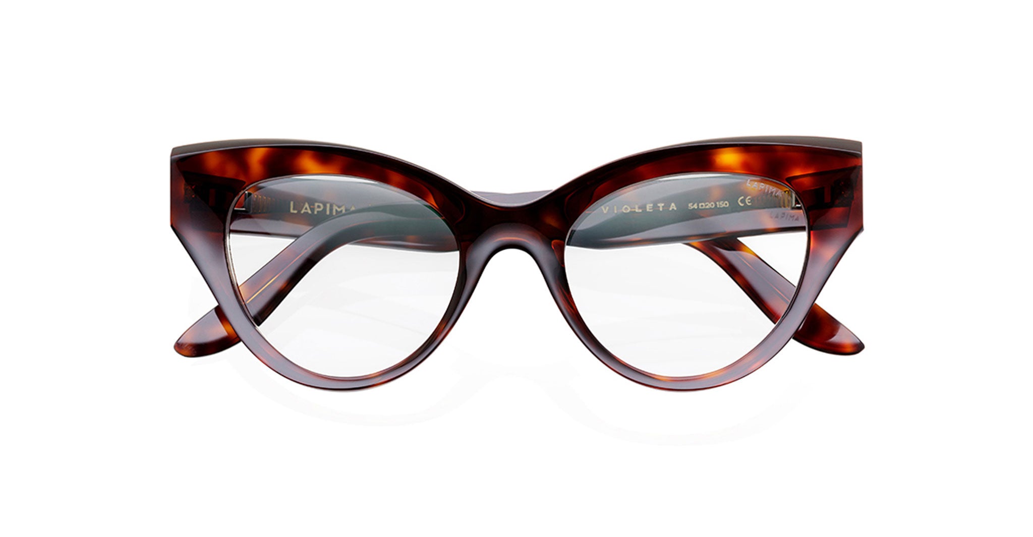 Lapima Violeta cat-eye eyeglasses with clear lenses, front view.
