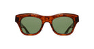 Matsuda M1027 tortoiseshell sunglasses with thick brown marbled frames and green tinted lenses, displayed front-facing on a white background.