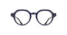 The Matsuda M1032 features thick-framed, round eyeglasses in dark blue, shown from the front on a white background.