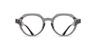 Front view of Matsuda M1032 clear gray eyeglass frames featuring round lenses and a keyhole bridge, displayed on a white background.