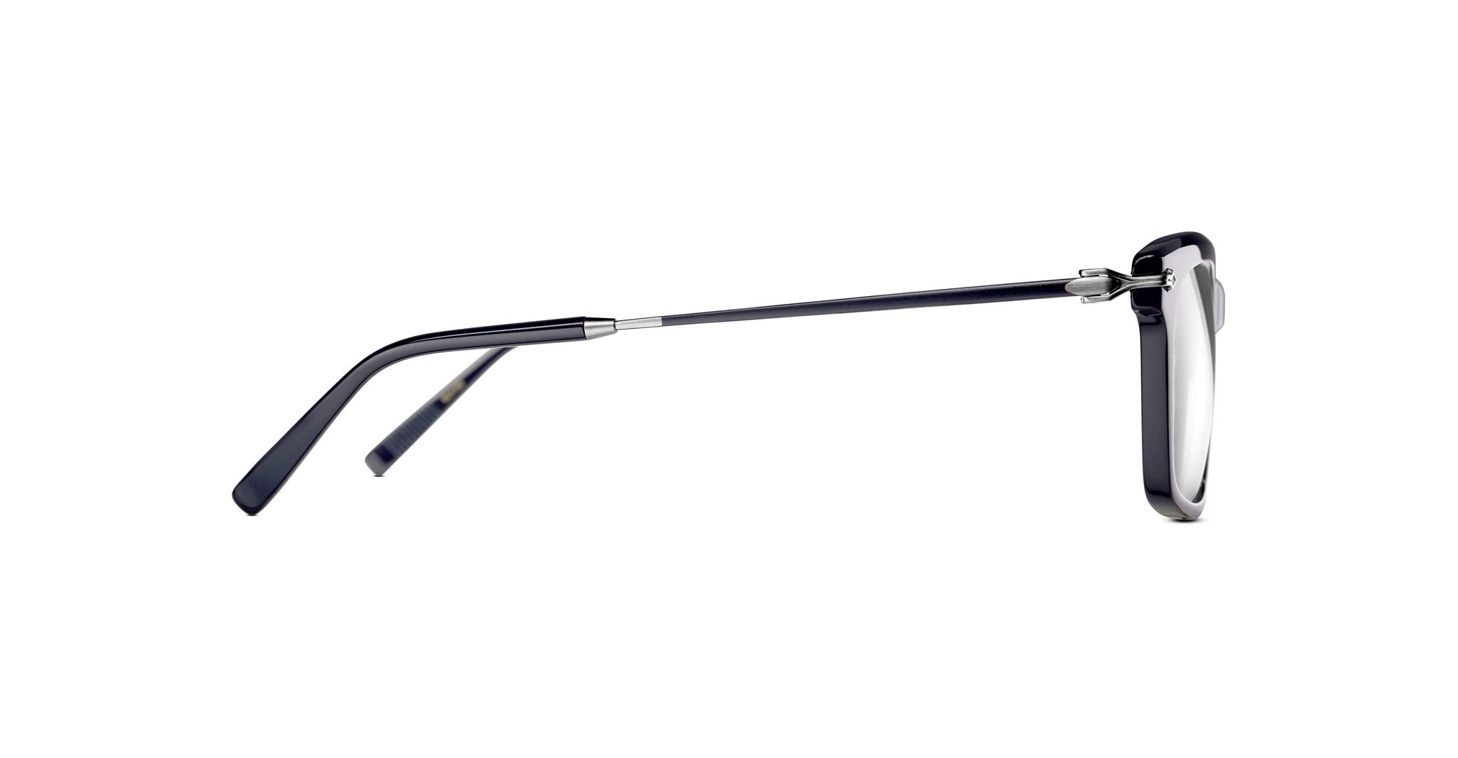 Side view of Matsuda M2037 black eyeglasses featuring thin metal temples and a slightly thick rectangular frame, displayed on a white background.
