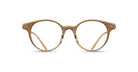 A front view of Matsuda M2038 round light brown eyeglasses with clear lenses on a white background.