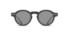 The Matsuda M2050 features round black sunglasses with thick frames and dark lenses, displayed from the front on a white background.