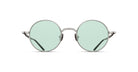 The Matsuda M3087 are round, silver metal-framed eyeglasses with light green tinted lenses, displayed facing forward on a white background.