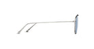 Side view of Matsuda M3130 thin metal sunglasses with light blue lenses and clear nose pads, displayed against a white background.
