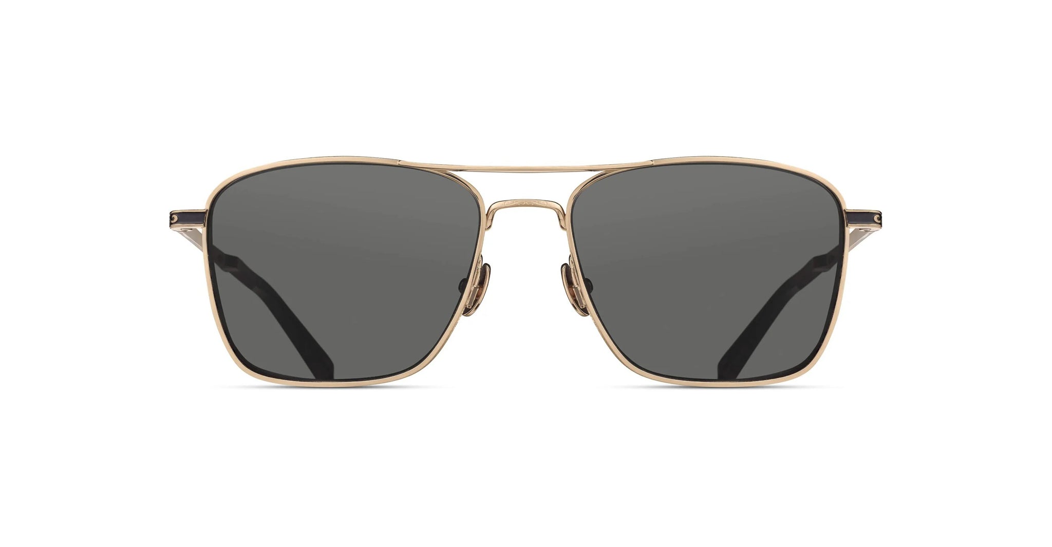 The Matsuda M3135 sunglasses feature dark rectangular lenses and a thin gold metal frame, displayed from the front against a white background.