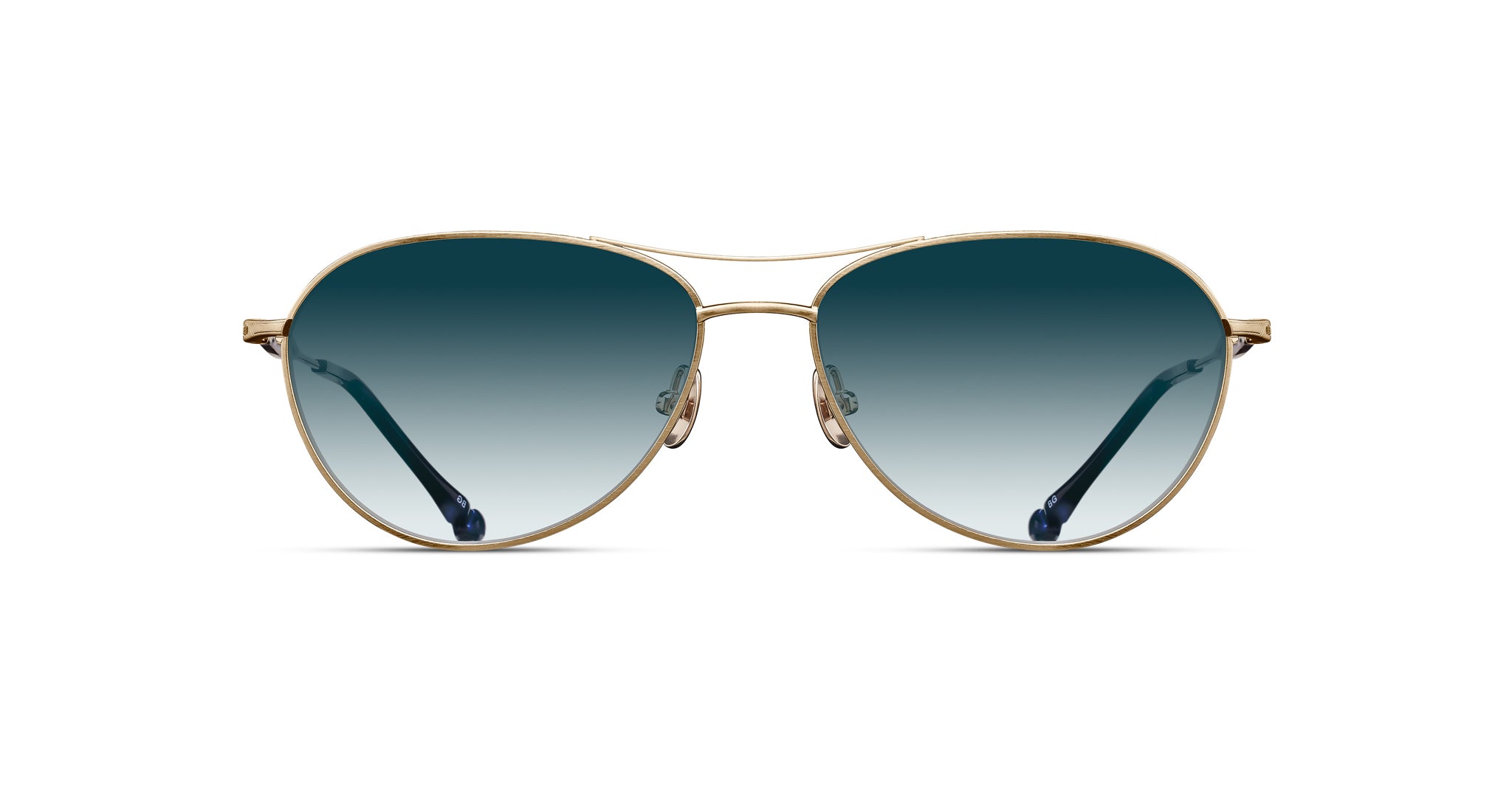 The Matsuda M3139 aviator sunglasses feature gold frames and gradient blue-tinted lenses, displayed front-facing on a white background.