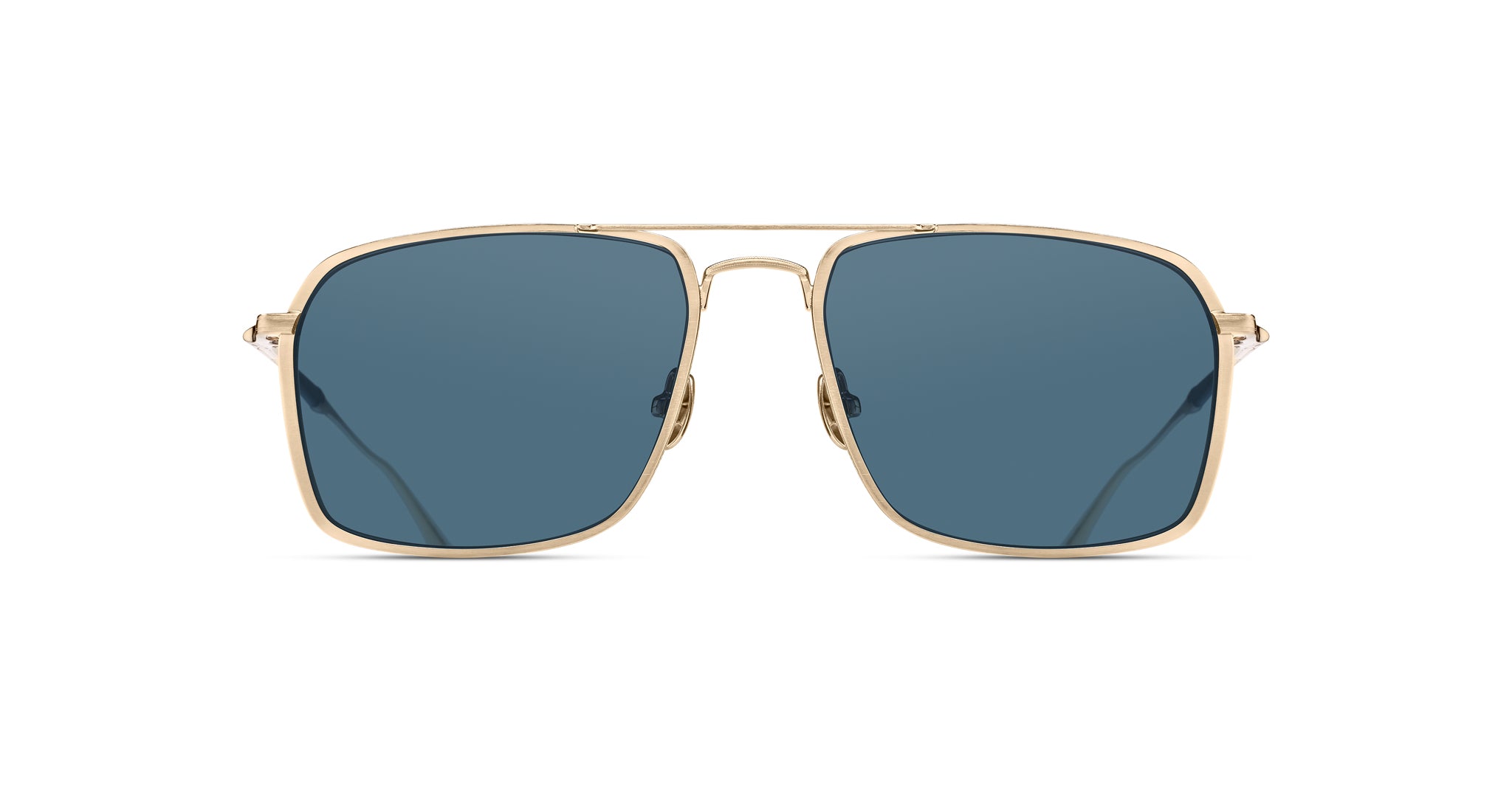 The Matsuda M3146 features a gold frame and large, square blue-tinted lenses, shown from the front against a white background.