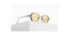 3/4 view of the Matsuda model M3153 sunglass in color Matte Black with orange lenses sitting on a pedestal