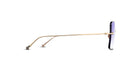 Side view of Matsuda M5005 eyeglasses featuring thin gold metal arms and rimless lenses, displayed against a white background.