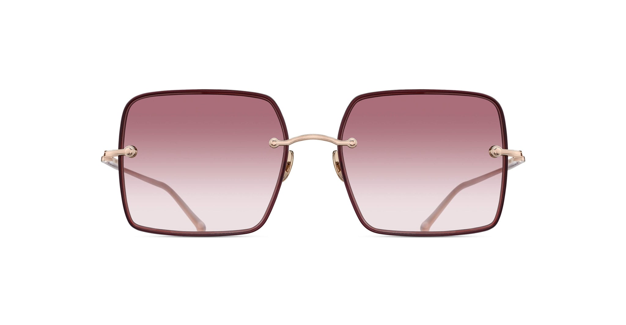 Front view of the Matsuda M5005 sunglass in rose gold with rose gradient lenses