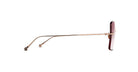 Side view of Matsuda M5005 sunglasses featuring thin gold metal arms and red-tinted rectangular lenses, set against a white background.