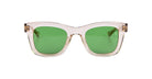 The Casinola x Native Sons “The E’s” (The Eddie) by Native Sons are rectangular Wellington glasses, handmade in Japan with translucent beige Takiron acetate frames and green-tinted lenses, shown face-forward on a white background.