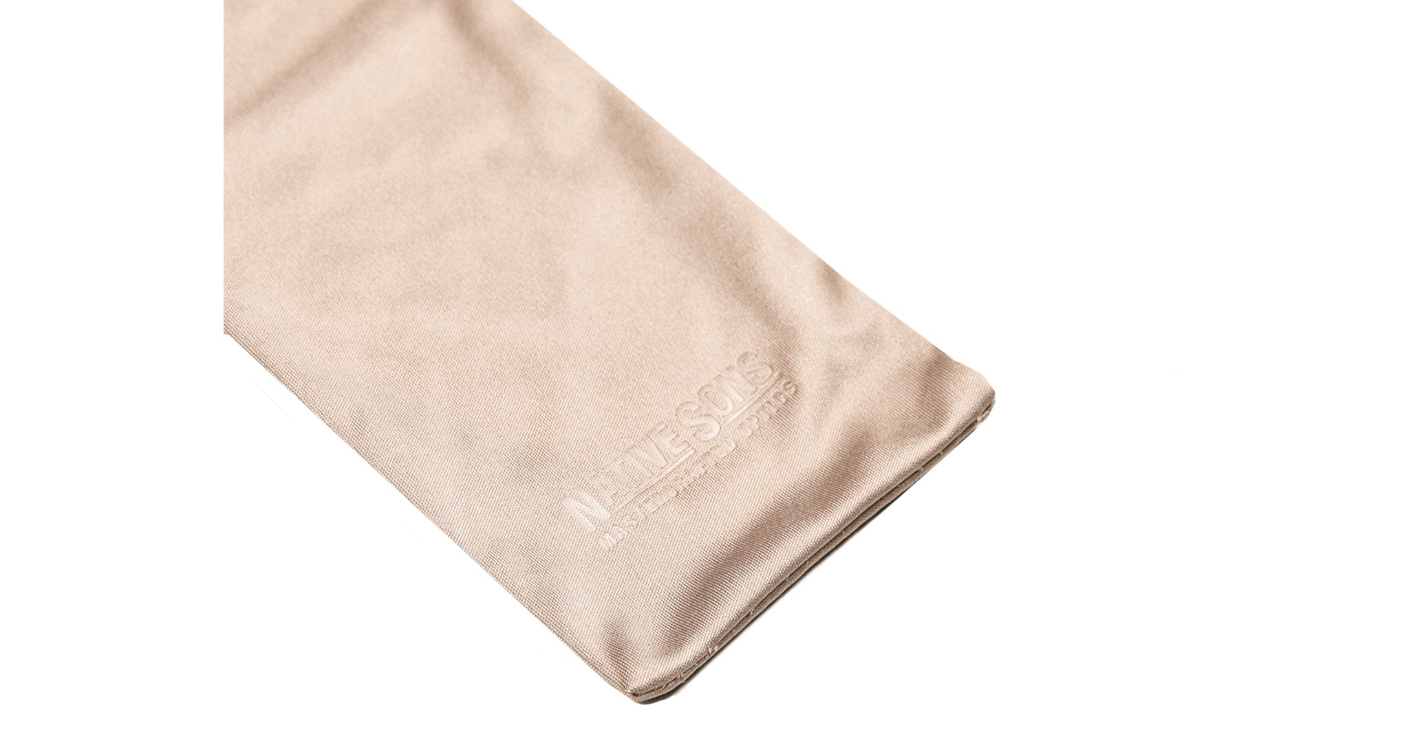 A beige suede cleaning cloth with the Native Sons logo, designed for Casinola x Native Sons “The E’s” (The Eddie) handmade Japanese sunglasses, displayed on a white background.