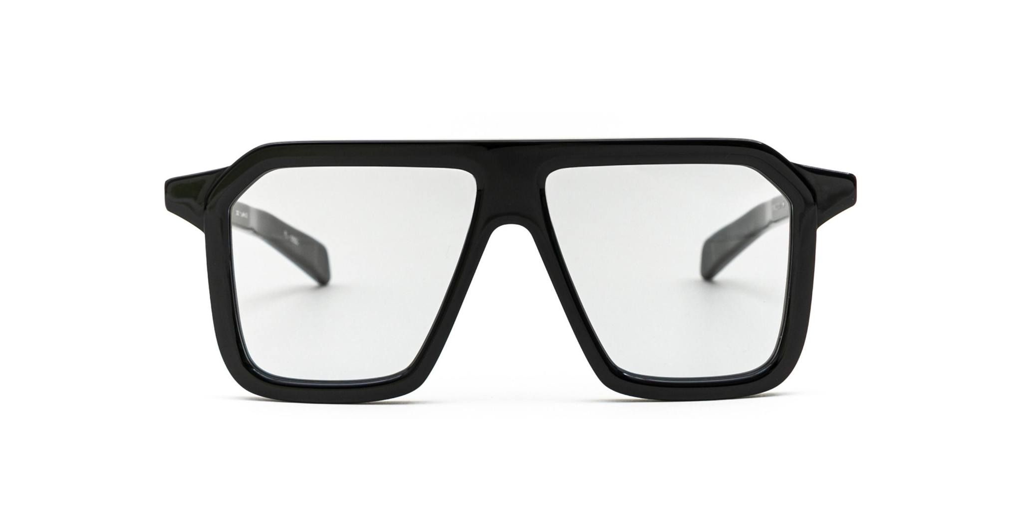 Native Sons Revelator black, thick-rimmed rectangular eyeglasses with clear lenses, displayed from the front on a white background.
