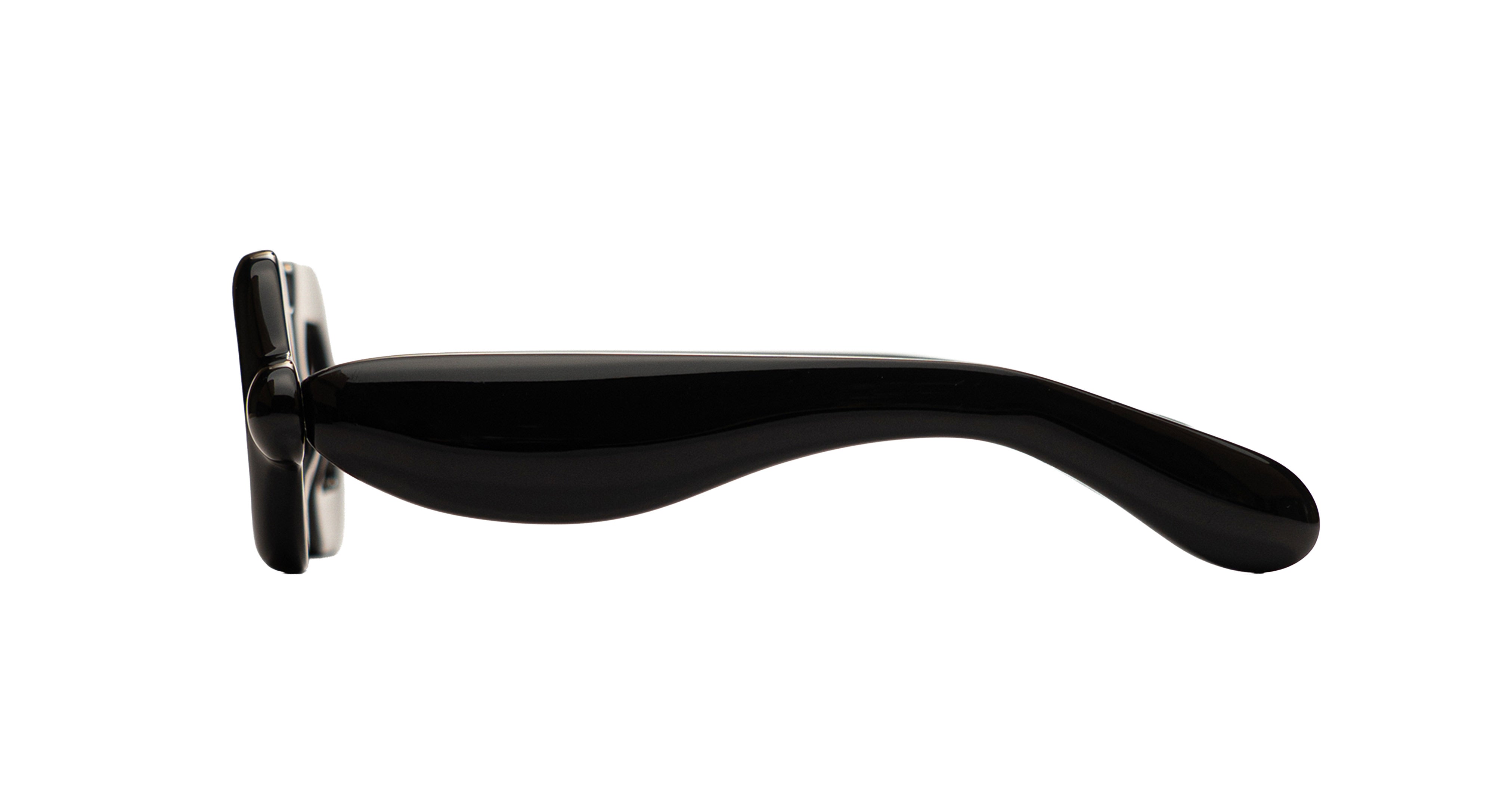 Side view of the Paloceras Pebble SX double black sunglasses showing a sweeping curve.