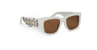 Profile view of the Palm Angels Laguna sunglasses feature a white rectangular design with thick frames and brown tinted lenses, displayed against a plain white background.