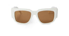 The Palm Angels Laguna sunglasses feature a white rectangular design with thick frames and brown tinted lenses, displayed against a plain white background.