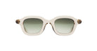 Paloceras A2 rectangular sunglasses with clear frames and green gradient UV lenses, front view.