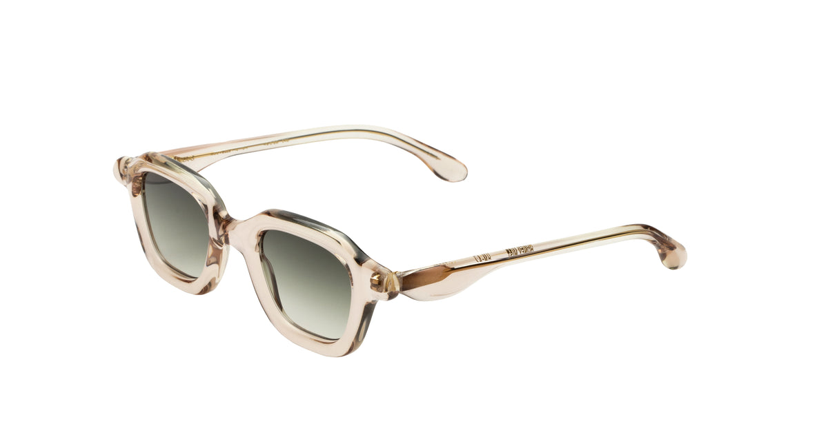 Paloceras A2 sunglasses, tan translucent square frame, gray gradient lenses, front view.