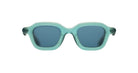 A pair of Paloceras trapeze-shaped sunglasses with a translucent mint green frame and dark blue-gray lenses, shown against a plain white background.