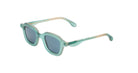 A pair of Paloceras sunglasses with a translucent mint green frame and light blue lenses, featuring a subtle gold accent on the inner temples.