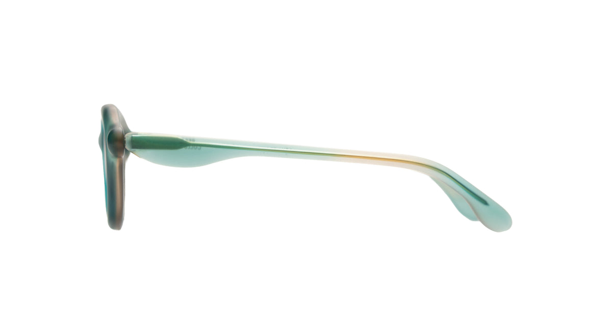 Paloceras sunglasses with a translucent green acetate frame and matching green-tinted lenses, shown from a side profile view.