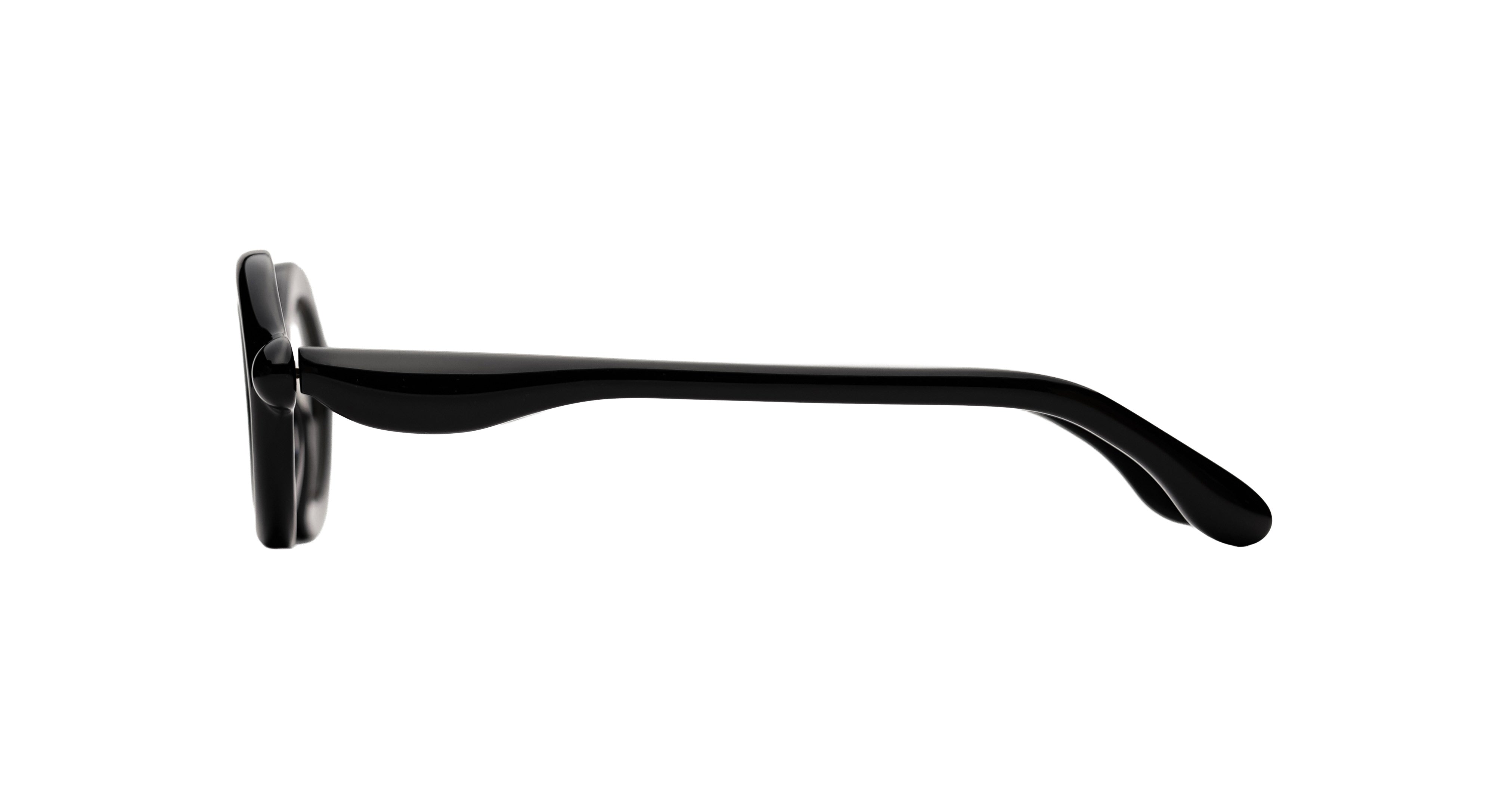Side profile view of the Paloceras Nouvelle Fiction Oval eyeglasses model R2 in black