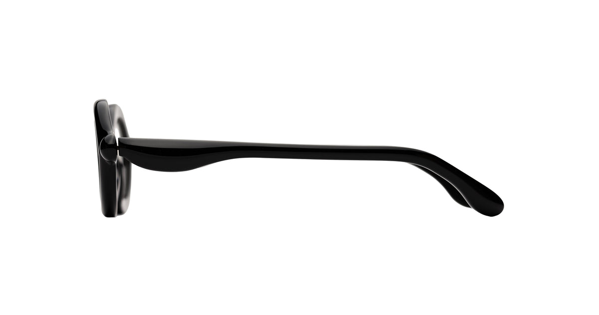 Side profile view of the Paloceras Nouvelle Fiction Oval eyeglasses model R2 in black
